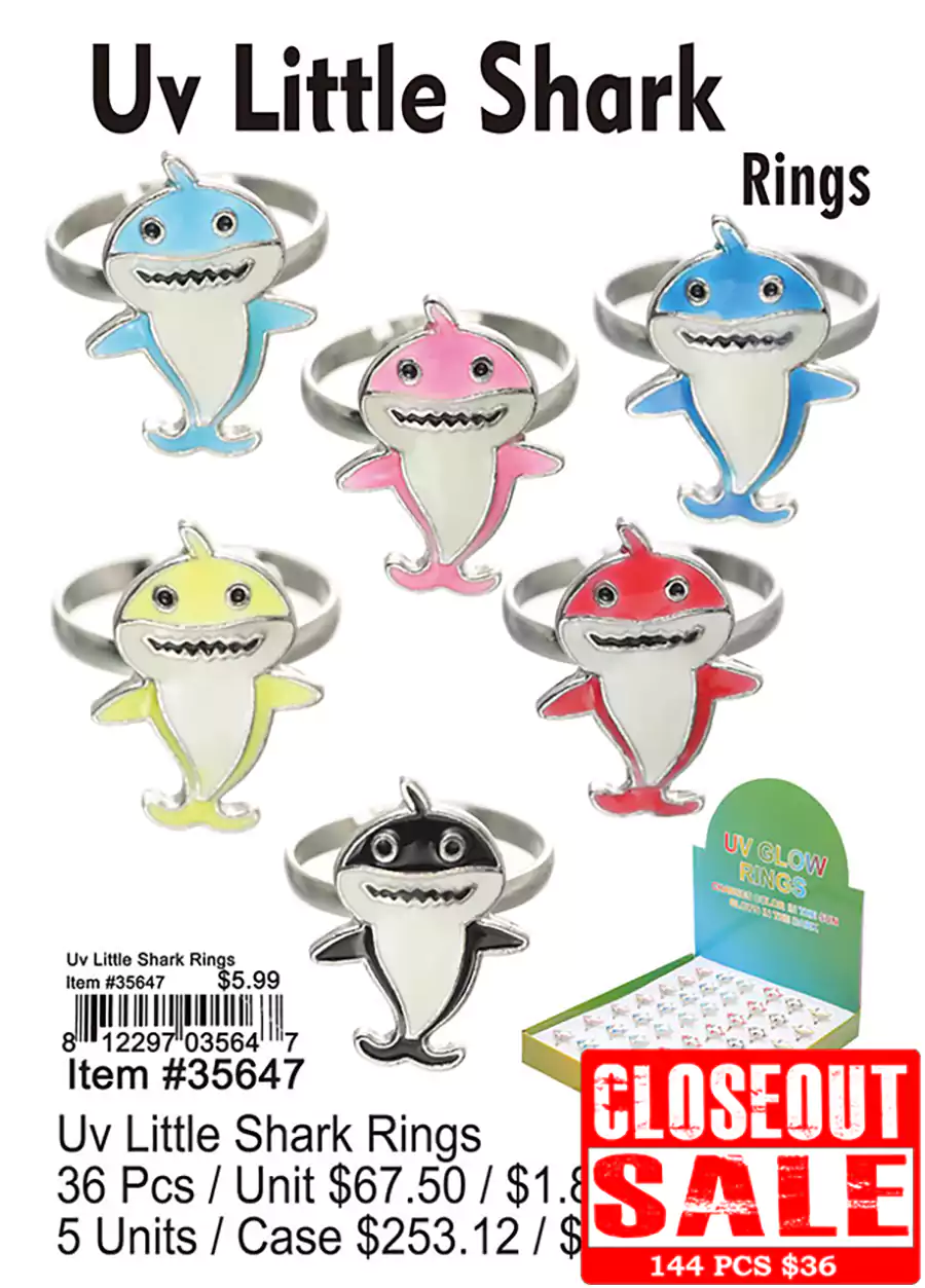 UV Little Shark Rings - Closeout 144 Pcs.